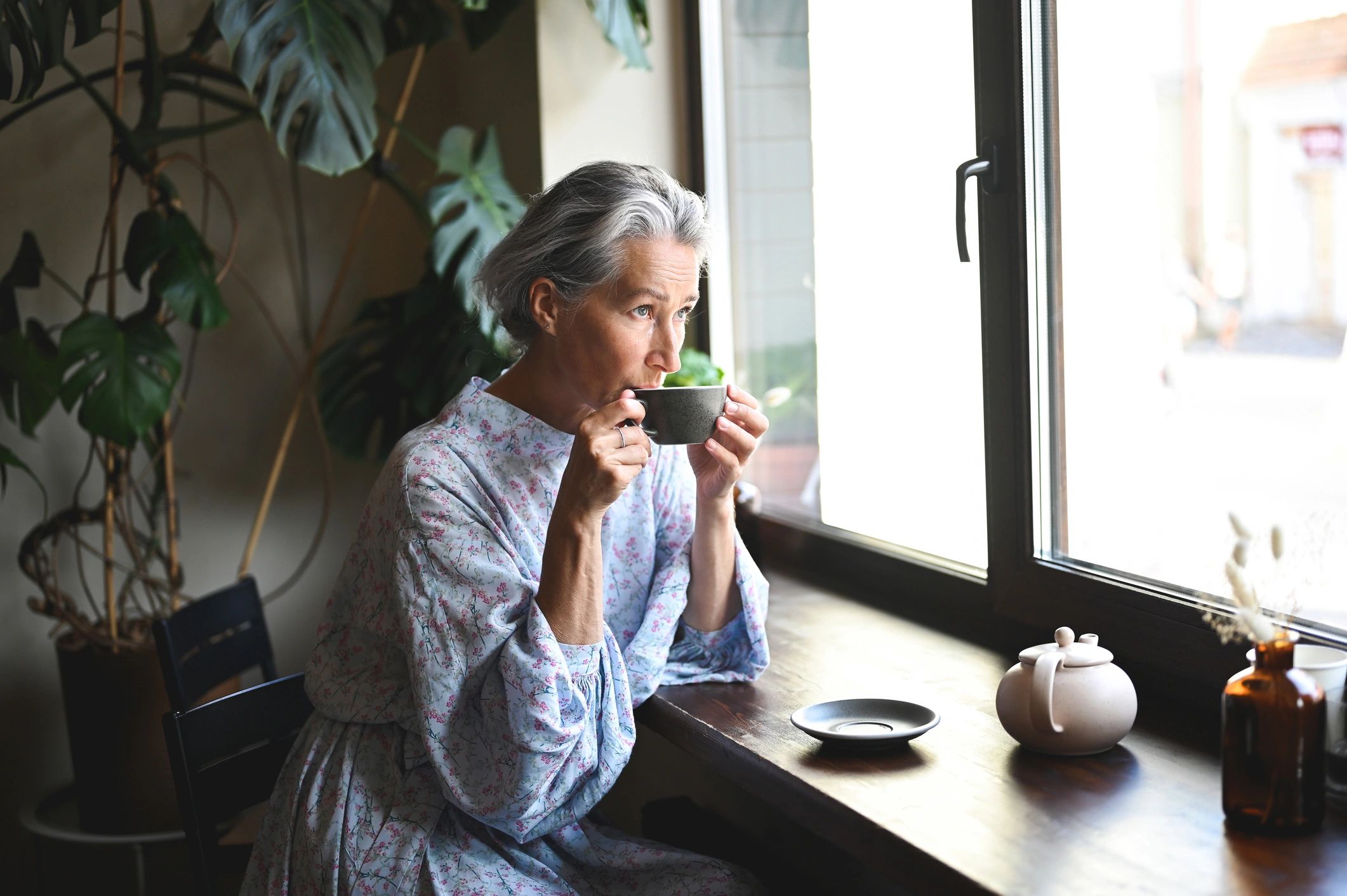 Woman drinking hot tea in a quiet moment